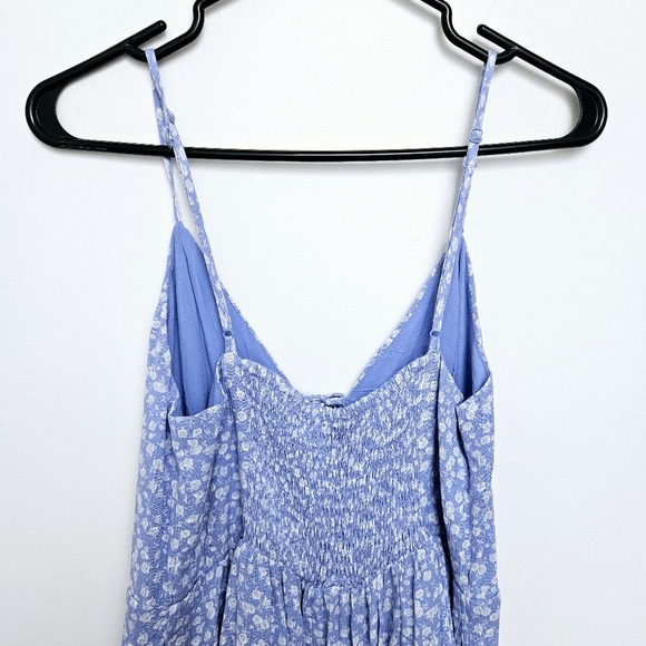 Garage Floral Blue Tiered Smocked Strap Sundress Sz Small - Picture 7 of 10